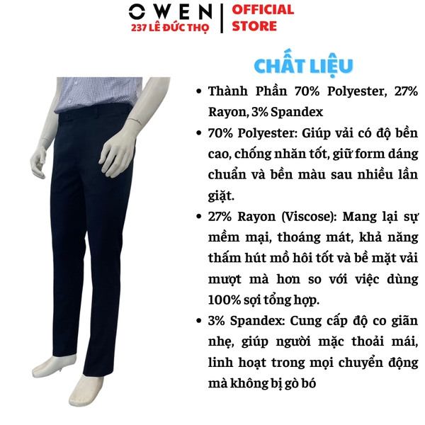 Quần Tây Nam Owen QRT262076 Xanh Tím Than Kẻ Regular Fit Cạp Tăng Đơ