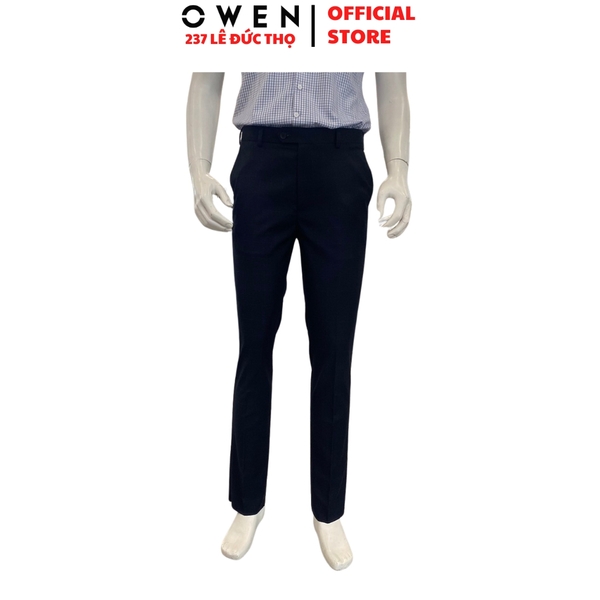 Quần Tây Nam Owen QRT262076 Xanh Tím Than Kẻ Regular Fit Cạp Tăng Đơ