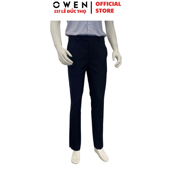 Quần Tây Nam Owen QRT262076 Xanh Tím Than Kẻ Regular Fit Cạp Tăng Đơ