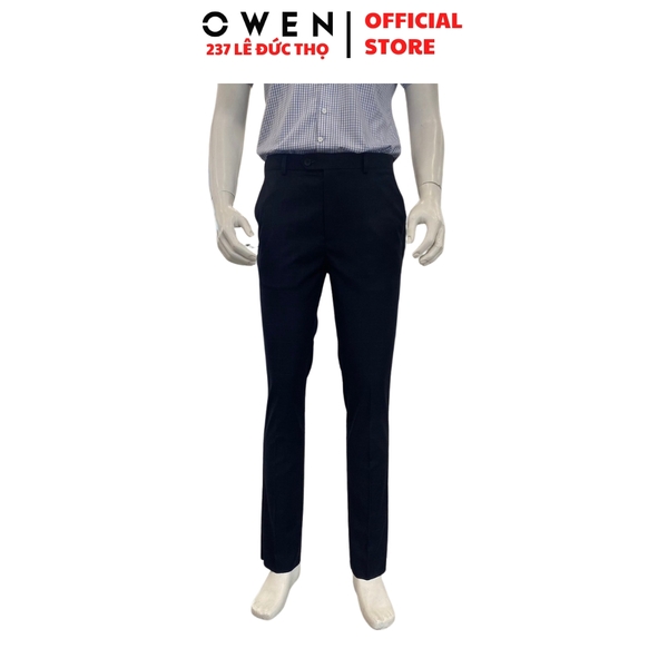 Quần Tây Nam Owen QRT262076 Xanh Tím Than Kẻ Regular Fit Cạp Tăng Đơ