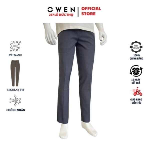 Quần Tây Nam Owen QRT263053 Xám Đậm Regular Fit Cạp Tăng Đơ