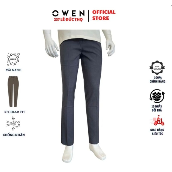 Quần Tây Nam Owen QRT263053 Xám Đậm Regular Fit Cạp Tăng Đơ