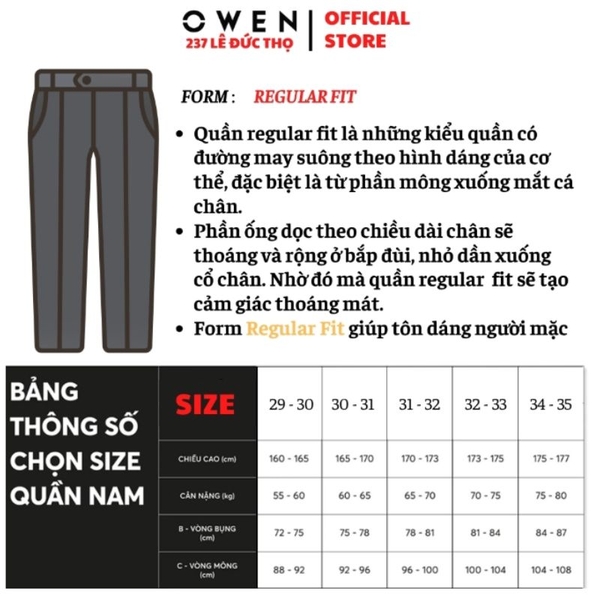Quần Tây Nam Owen QRT263055 Xám Nhạt Regular Fit Cạp Tăng Đơ