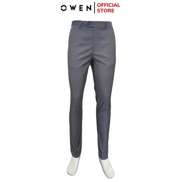 Quần Tây Nam Owen QS242808 màu xám kẻ caro chìm dáng ôm slim fit chất liệu TR Spandex