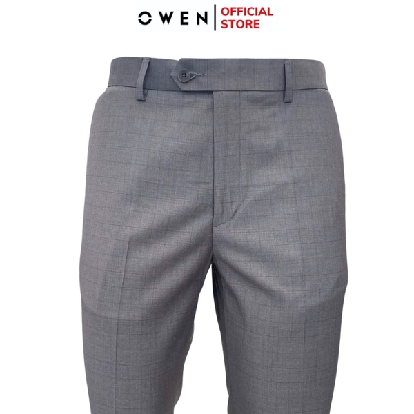 Quần Tây Nam Owen QS242808 màu xám kẻ caro chìm dáng ôm slim fit chất liệu TR Spandex