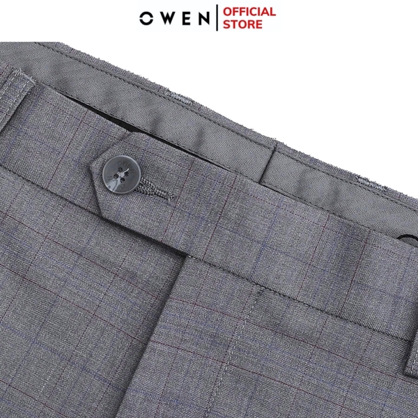 Quần Tây Nam Owen QS242808 màu xám kẻ caro chìm dáng ôm slim fit chất liệu TR Spandex