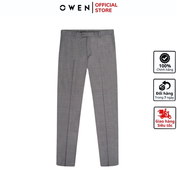 Quần Tây Nam Owen QS242808 màu xám kẻ caro chìm dáng ôm slim fit chất liệu TR Spandex