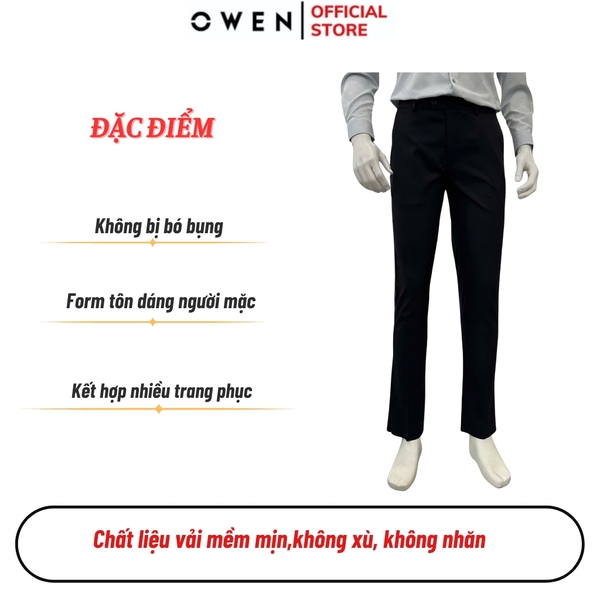 Quần tây Nam Owen QS257078 màu đen dáng ôm slim fit chất liệu Nano