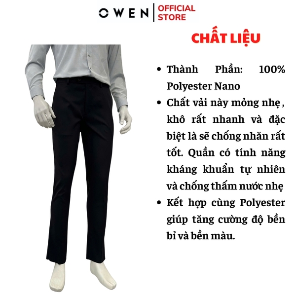 Quần tây Nam Owen QS257078 màu đen dáng ôm slim fit chất liệu Nano