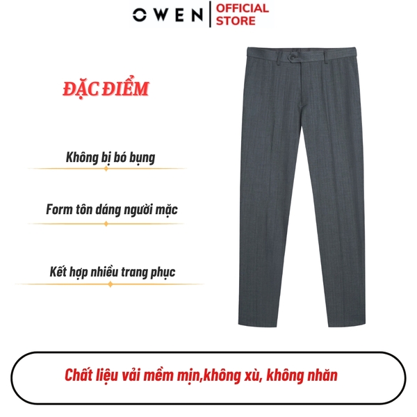 Quần tây Nam Owen QS257093 màu xám dáng ôm slim fit Chất liệu Polyester Rayon
