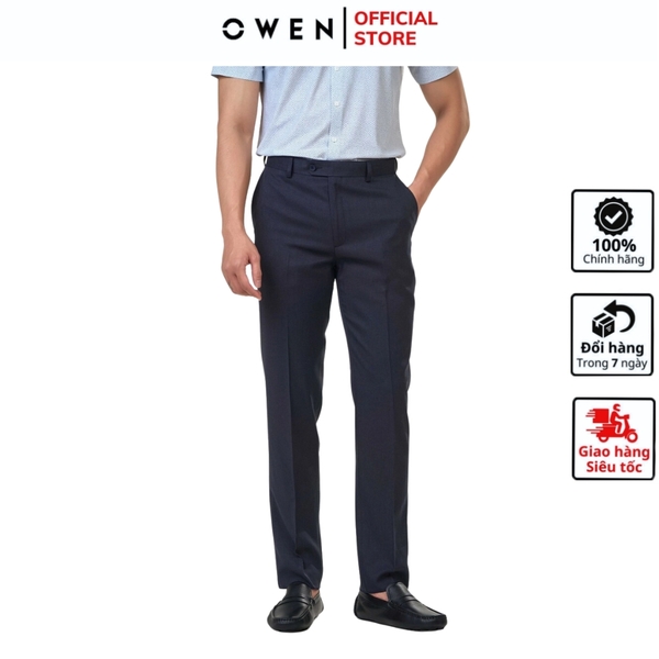 Quần Tây Nam Owen QST242417 Màu đen sần dáng ôm slim fit cạp tăng đơ chất liệu nano
