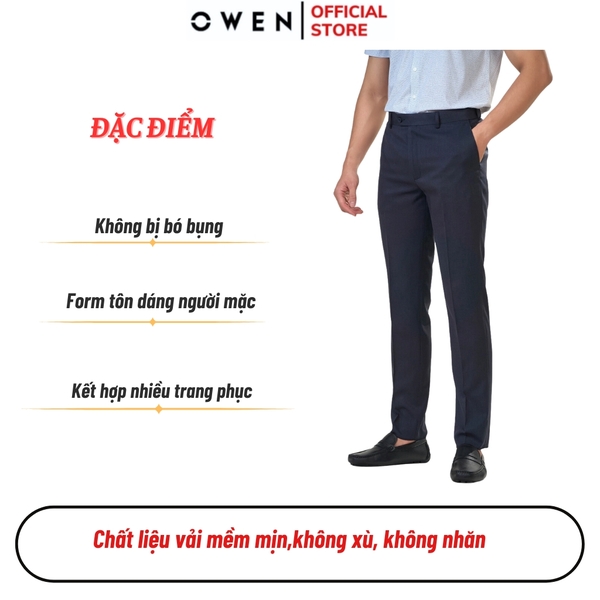 Quần Tây Nam Owen QST242417 Màu đen sần dáng ôm slim fit cạp tăng đơ chất liệu nano