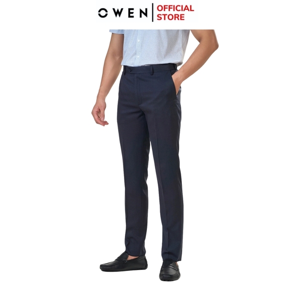Quần Tây Nam Owen QST242417 Màu đen sần dáng ôm slim fit cạp tăng đơ chất liệu nano
