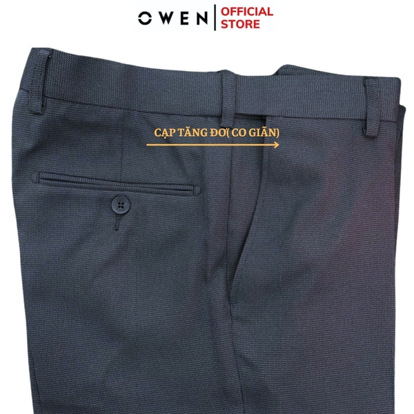 Quần Tây Nam Owen QST242417 Màu đen sần dáng ôm slim fit cạp tăng đơ chất liệu nano