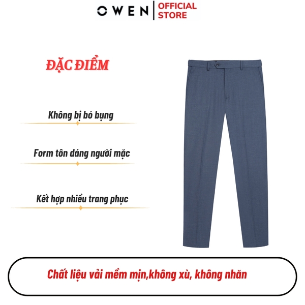 Quần Tây Nam Owen QST242470R màu xám nhạt trơn dáng ôm slim fit cạp tăng đơ chất liệu TR Spandex