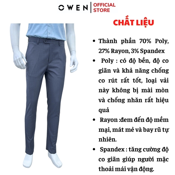 Quần Tây Nam Owen QST242470R màu xám nhạt trơn dáng ôm slim fit cạp tăng đơ chất liệu TR Spandex