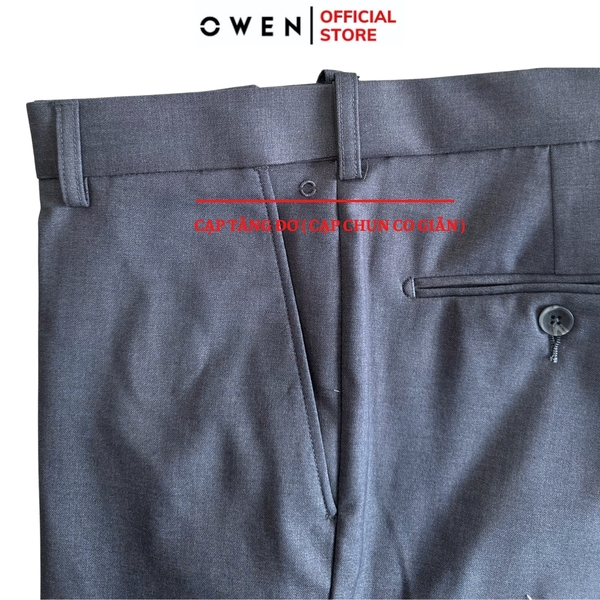 Quần Tây Nam Owen QST242470R màu xám nhạt trơn dáng ôm slim fit cạp tăng đơ chất liệu TR Spandex