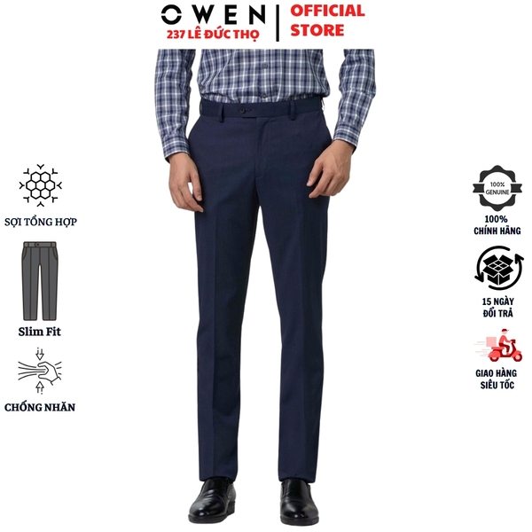 Quần Tây Nam Owen QST242812 màu Xanh tím than dáng ôm slim fit cạp tăng đơ chất liệu Polyester - Rayon - Spandex