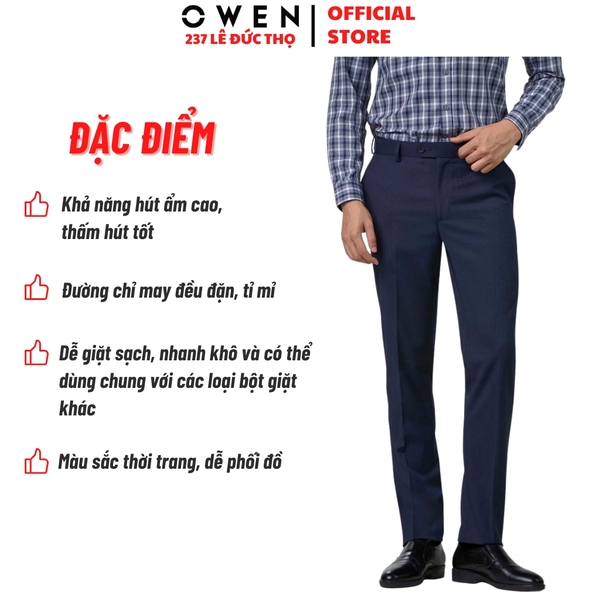 Quần Tây Nam Owen QST242812 màu Xanh tím than dáng ôm slim fit cạp tăng đơ chất liệu Polyester - Rayon - Spandex