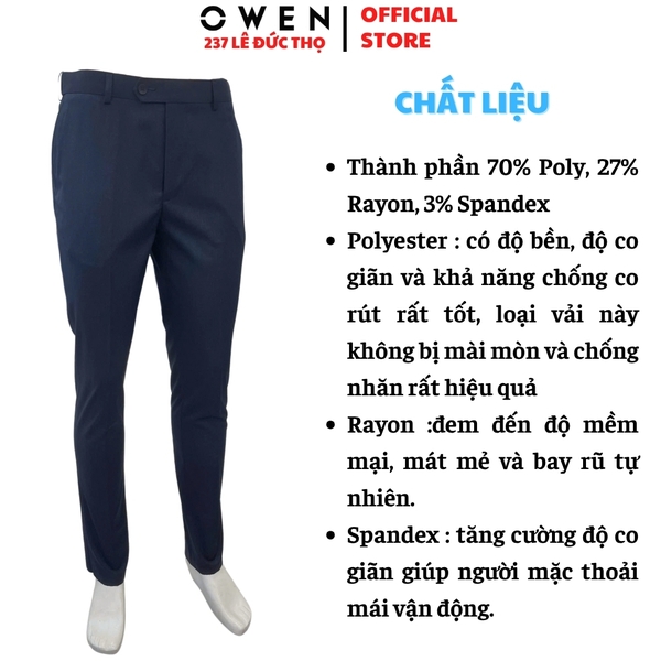 Quần Tây Nam Owen QST242812 màu Xanh tím than dáng ôm slim fit cạp tăng đơ chất liệu Polyester - Rayon - Spandex