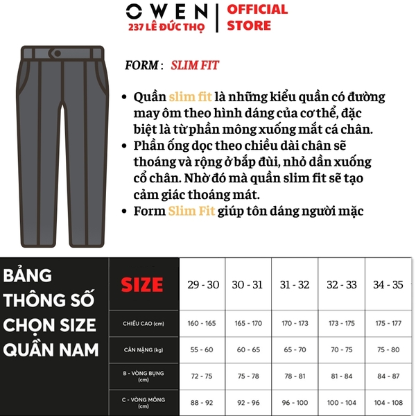 Quần Tây Nam Owen QST242812 màu Xanh tím than dáng ôm slim fit cạp tăng đơ chất liệu Polyester - Rayon - Spandex