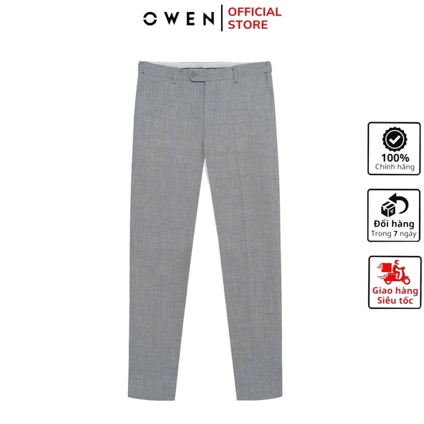 Quần tây Nam Owen QST252417 màu xám nhạt dáng slim fit ống ôm cạp tăng đơ chất liệu TR Spandex