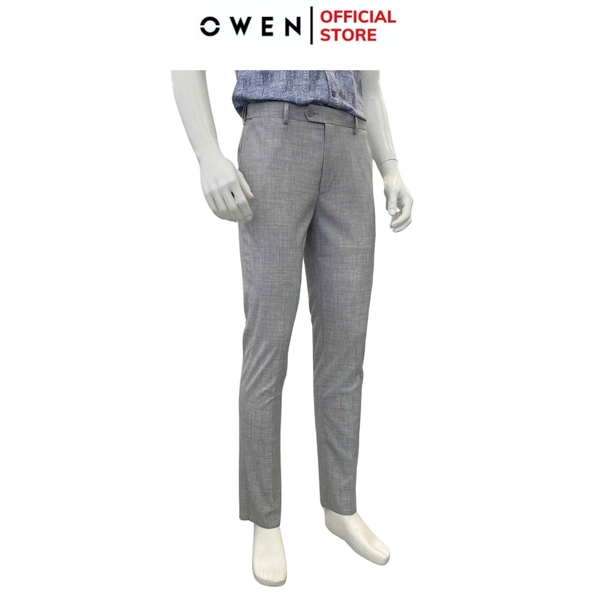 Quần tây Nam Owen QST252417 màu xám nhạt dáng slim fit ống ôm cạp tăng đơ chất liệu TR Spandex