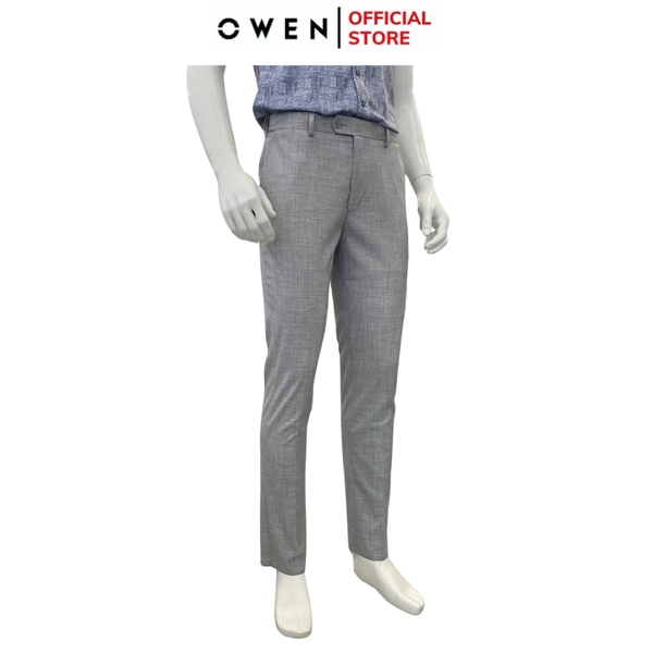 Quần tây Nam Owen QST252417 màu xám nhạt dáng slim fit ống ôm cạp tăng đơ chất liệu TR Spandex