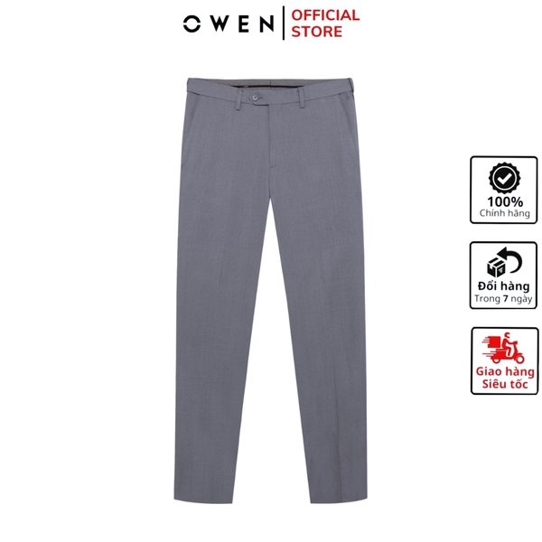 Quần tây Nam Owen QST252436 màu xám nhạt dáng ôm slim fit cạp tăng đơ chất liệu nano