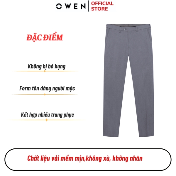 Quần tây Nam Owen QST252436 màu xám nhạt dáng ôm slim fit cạp tăng đơ chất liệu nano