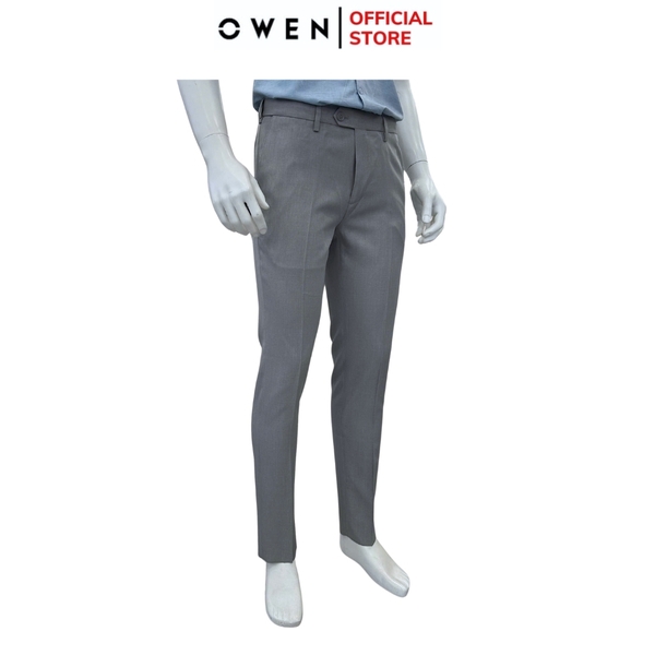 Quần tây Nam Owen QST252436 màu xám nhạt dáng ôm slim fit cạp tăng đơ chất liệu nano