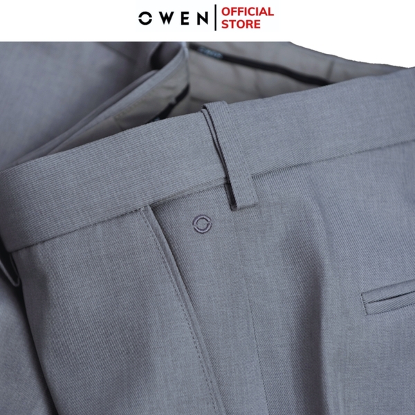 Quần tây Nam Owen QST252436 màu xám nhạt dáng ôm slim fit cạp tăng đơ chất liệu nano