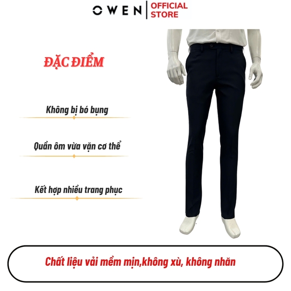 Quần tây Nam Owen QST252474R2 màu xanh tím than dáng ôm silm fit cạp tăng đơ chất liệu Nano
