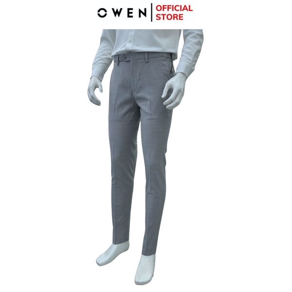 Quần tây Nam Owen QST257076 màu xám dáng ôm silm fit cạp tăng đơ chất liệu nano