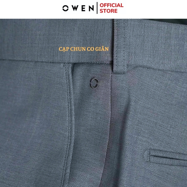 Quần tây Nam Owen QST257076 màu xám dáng ôm silm fit cạp tăng đơ chất liệu nano