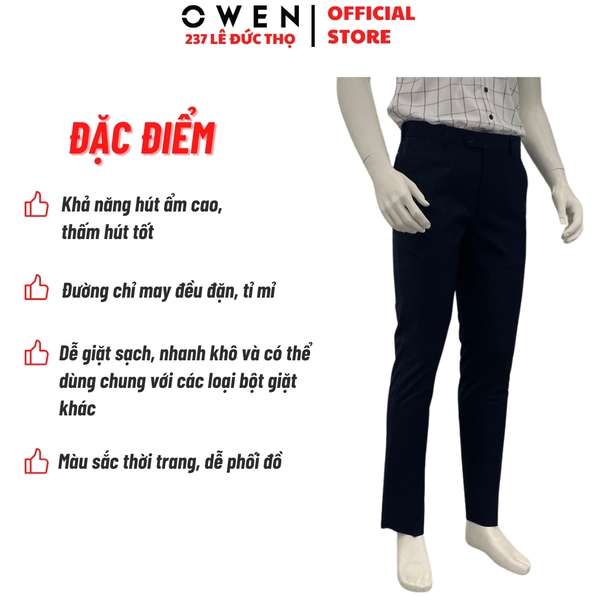 Quần Tây Nam Owen QST262075 Xanh Tím Than Kẻ Slim Fit Cạp Tăng Đơ chất liệu poly rayon spandex