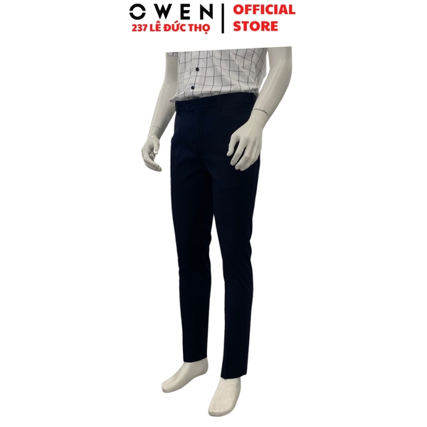 Quần Tây Nam Owen QST262075 Xanh Tím Than Kẻ Slim Fit Cạp Tăng Đơ chất liệu poly rayon spandex