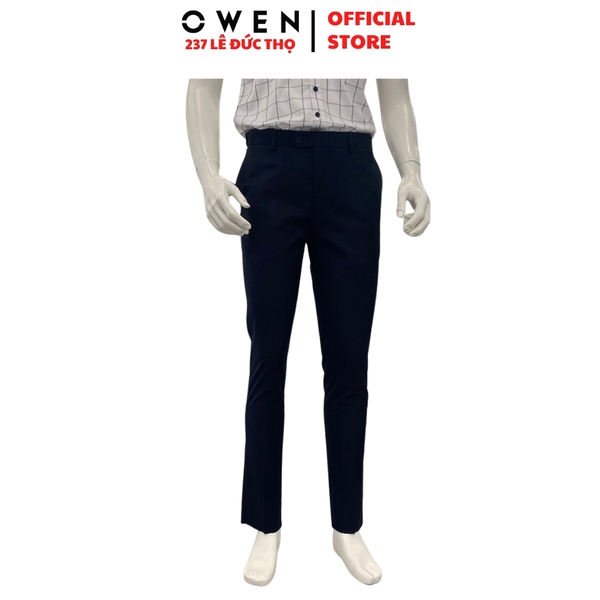 Quần Tây Nam Owen QST262075 Xanh Tím Than Kẻ Slim Fit Cạp Tăng Đơ chất liệu poly rayon spandex