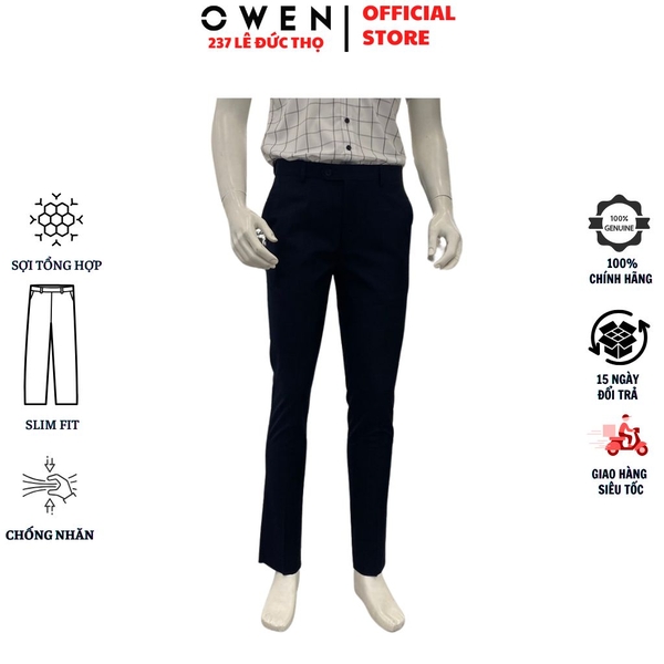 Quần Tây Nam Owen QST262077 Đen Kẻ Slim Fit Cạp Tăng Đơ