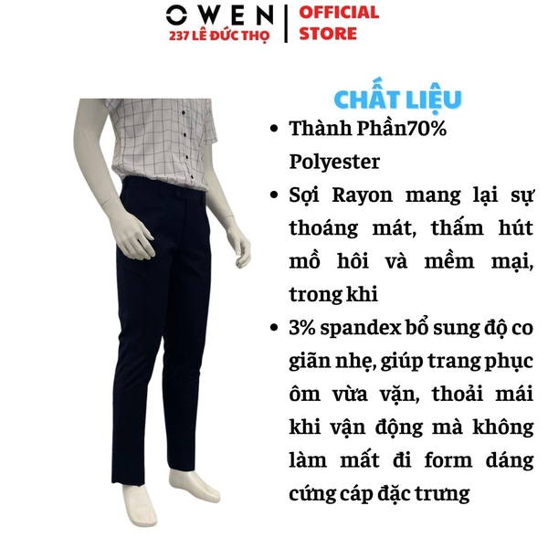 Quần Tây Nam Owen QST262077 Đen Kẻ Slim Fit Cạp Tăng Đơ