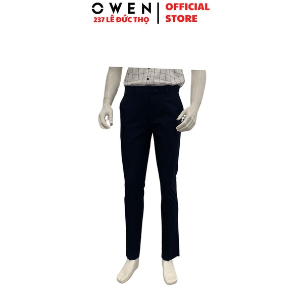 Quần Tây Nam Owen QST262077 Đen Kẻ Slim Fit Cạp Tăng Đơ