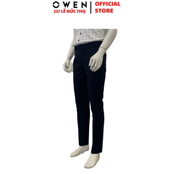 Quần Tây Nam Owen QST262077 Đen Kẻ Slim Fit Cạp Tăng Đơ
