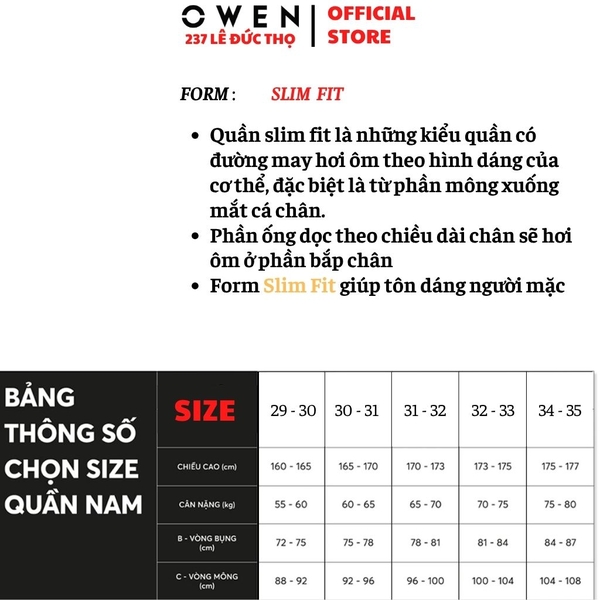 Quần Tây Nam Owen QST262077 Đen Kẻ Slim Fit Cạp Tăng Đơ