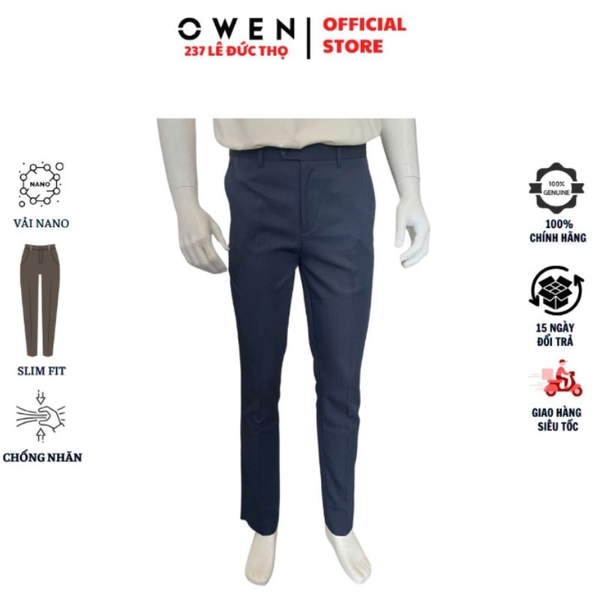 Quần Tây Nam Owen QST263056 Xanh Đậm Slim Fit Cạp Tăng Đơ