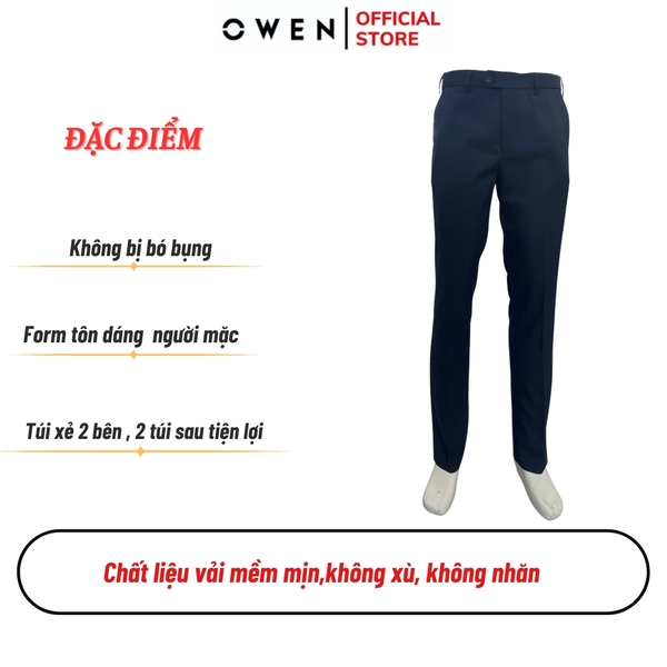 Quần Tây Nam Owen QTJ242818 mày xanh tím than dáng suông rộng J-form cạp tăng đơ chất liệu nano poly