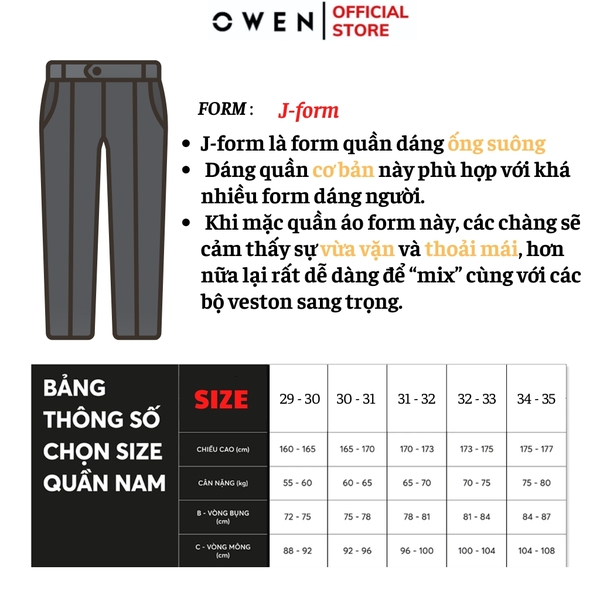 Quần Tây Nam Owen QTJ242818 mày xanh tím than dáng suông rộng J-form cạp tăng đơ chất liệu nano poly