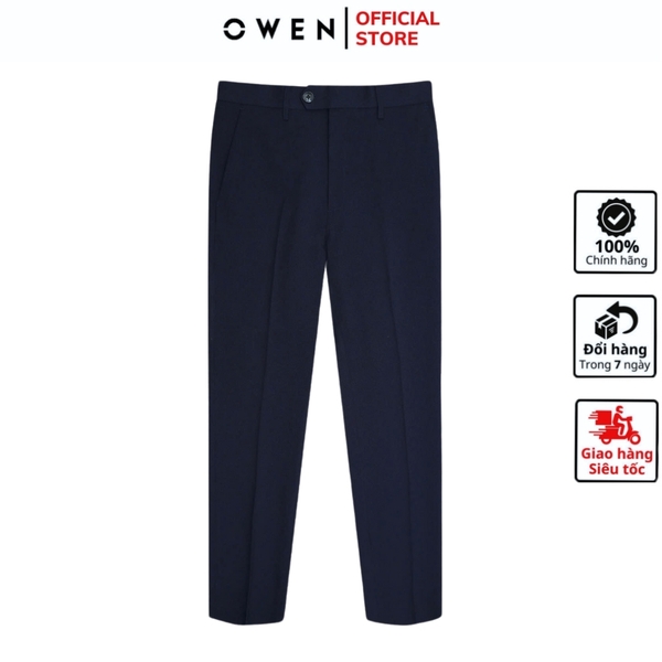 Quần Tây Nam Owen QTJ242818 mày xanh tím than dáng suông rộng J-form cạp tăng đơ chất liệu nano poly