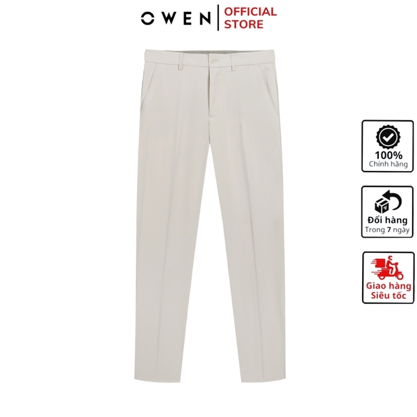 Quần tây Nam Owen QTJ252412 màu be dáng J-form chất liệu Polyester