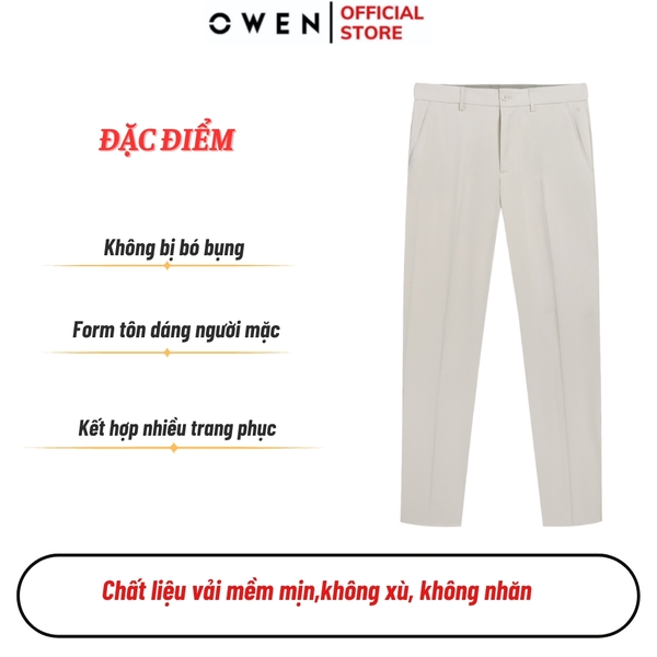 Quần tây Nam Owen QTJ252412 màu be dáng J-form chất liệu Polyester