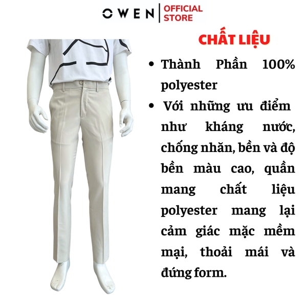 Quần tây Nam Owen QTJ252412 màu be dáng J-form chất liệu Polyester